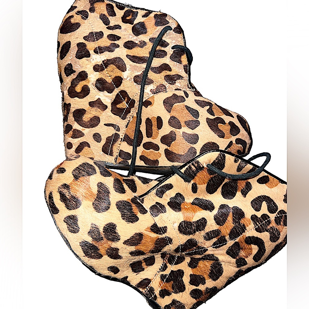 Steve Madden Annie Hidden Wedge Ankle Boot Leopard Tan Black Women's sz 6.5